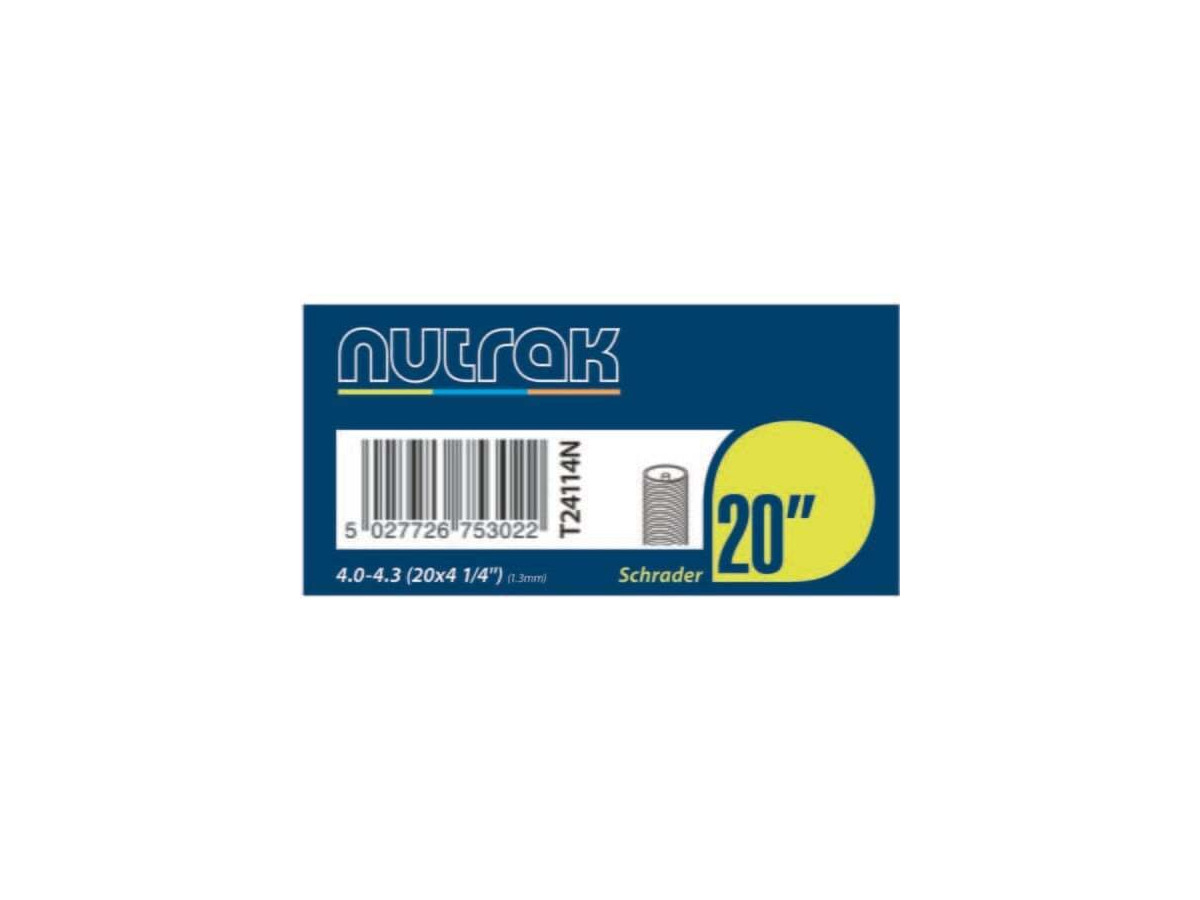 Nutrak 20 x 4 x 1 1/4 inch Schrader valve 1.3mm fat bike inner tube click to zoom image